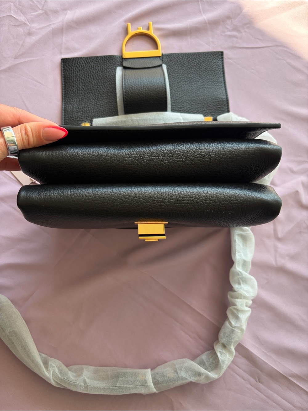 Coccinelle Black Pebble Leather Crossbody Bag with Gold Buckle - Picture 11 of 13